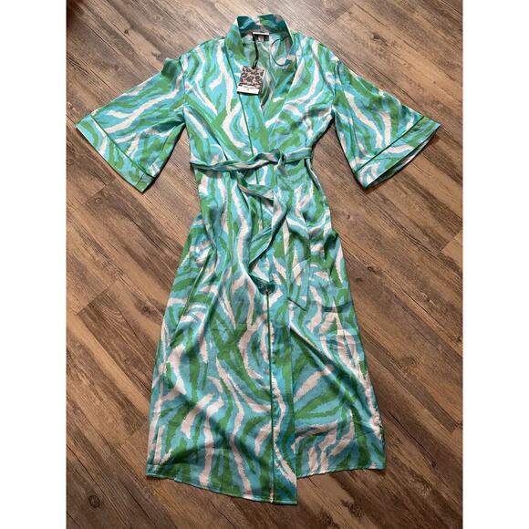 DVF x Target Diane Von Furstenberg Long Satin Disco Zebra Green Robe Size XXS - Picture 1 of 8